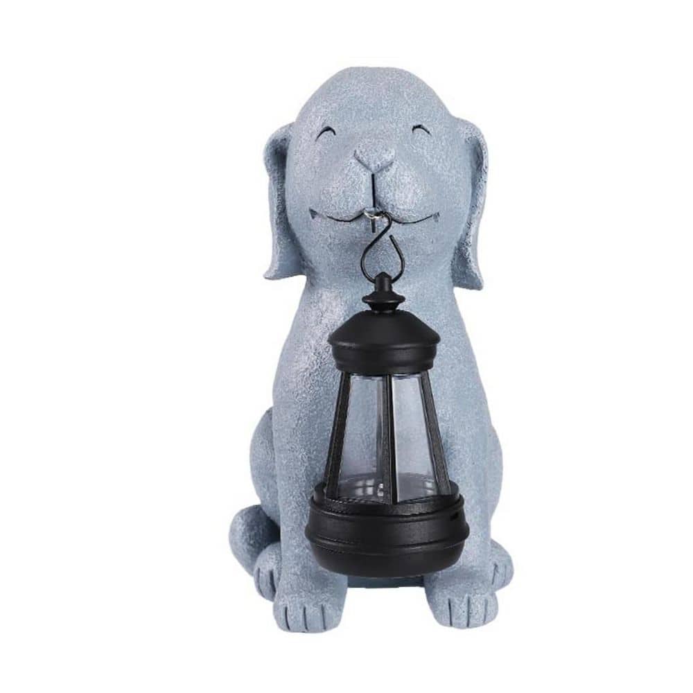4.8 in. x 8.9 in. Resin Dog Solar Garden Statue with Lantern for