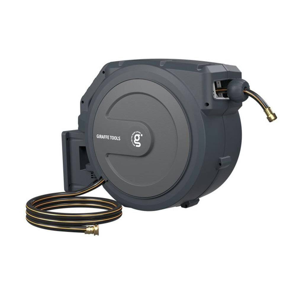 Heavy-Duty Gray Polypropylene Retractable Garden Hose Reel, 100ft