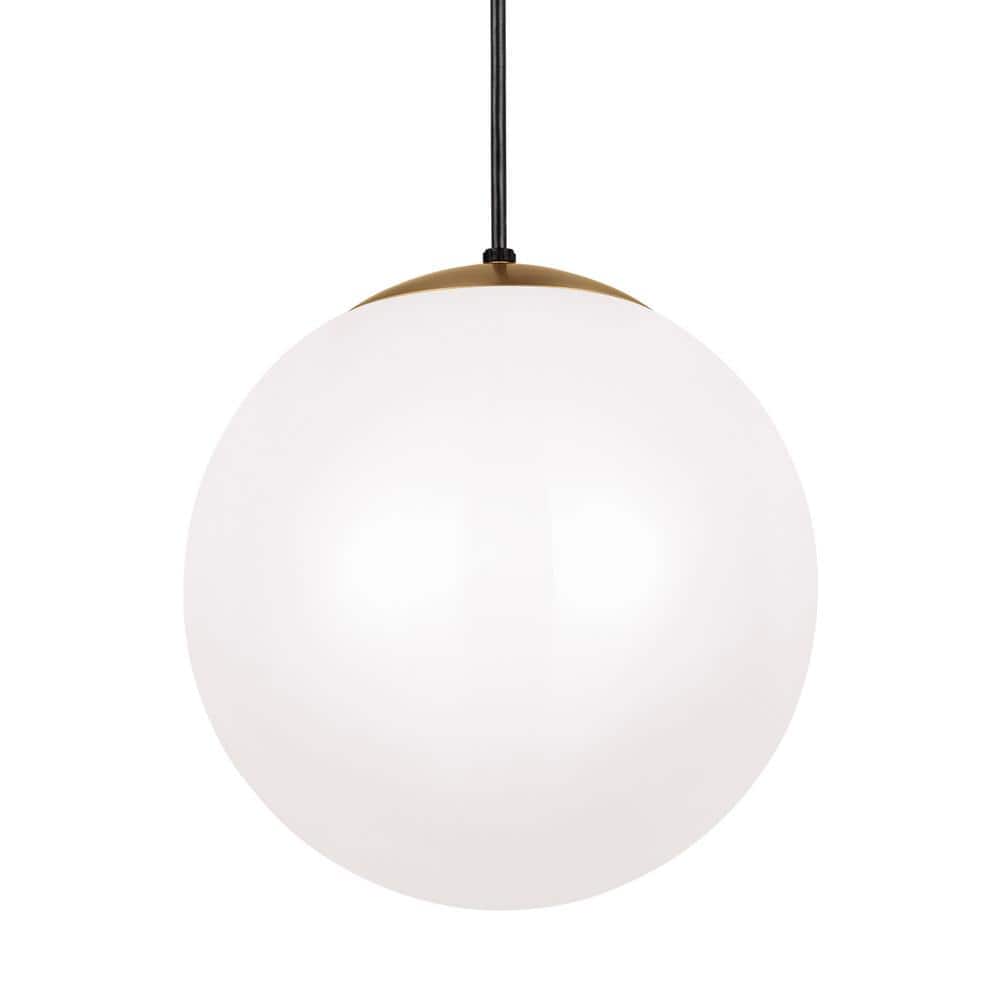 Leo Satin Brass 14" Globe Pendant Light with Smooth White Glass
