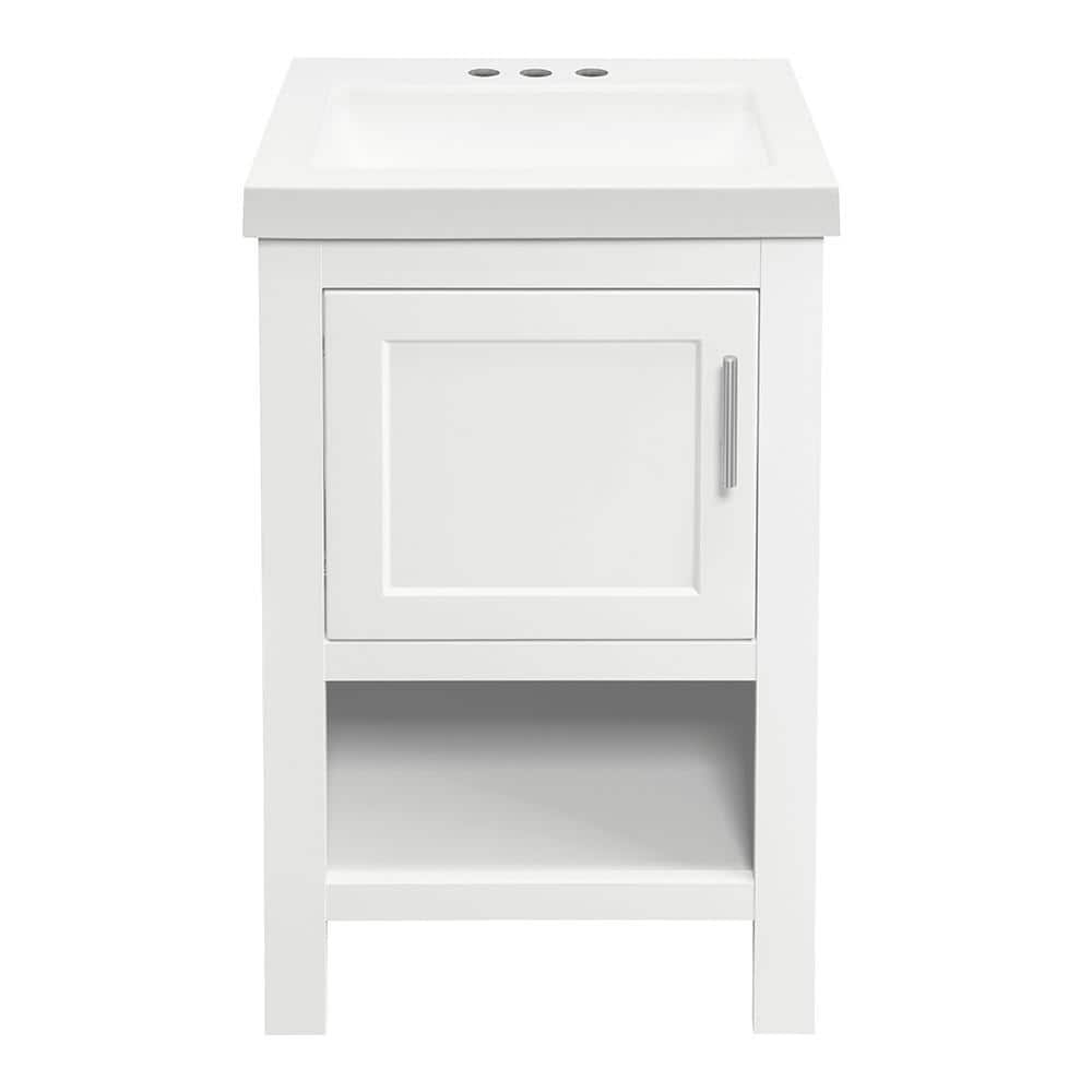 Glacier BaySpa 18.5 in. W x 16.25 in. D x 33.75 in. H White Single Sink Bath Vanity with White Cultured Marble Top