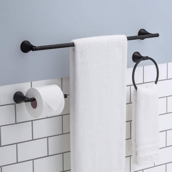Foundations Design Series 3-Piece Bath Hardware Set 24 in. Towel Bar, Toilet Paper Holder, Towel Ring in Matte Black