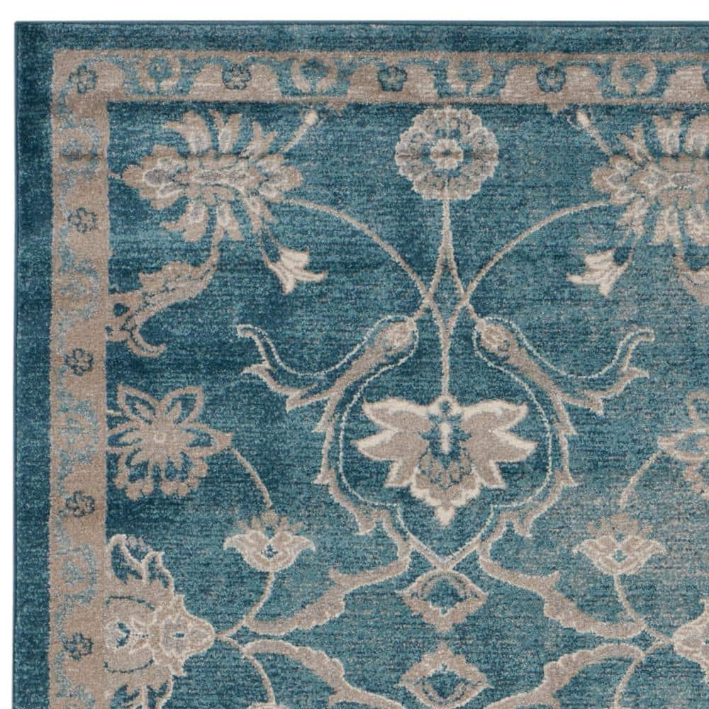 Blue and Beige Floral Synthetic Area Rug, 8' x 11'