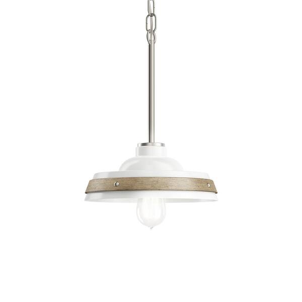 KICHLER Weston 10 in. 1-Light White with Antique Gray and Brushed Nickel Farmhouse Shaded Kitchen Pendant Hanging Light