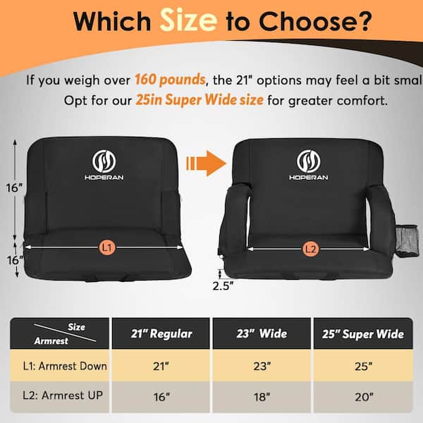 2-Piece Black 25 in. W Outdoor Heated Stadium Seats Bleachers with Backs and Cushion, Portable Foldable Bleacher Chair