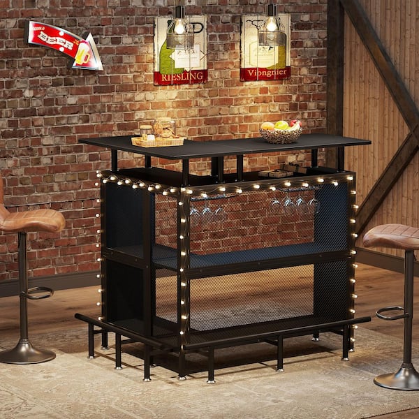 BYBLIGHT Kearsten Black 47 in. W L-Shaped Home Bar Unit, Bar