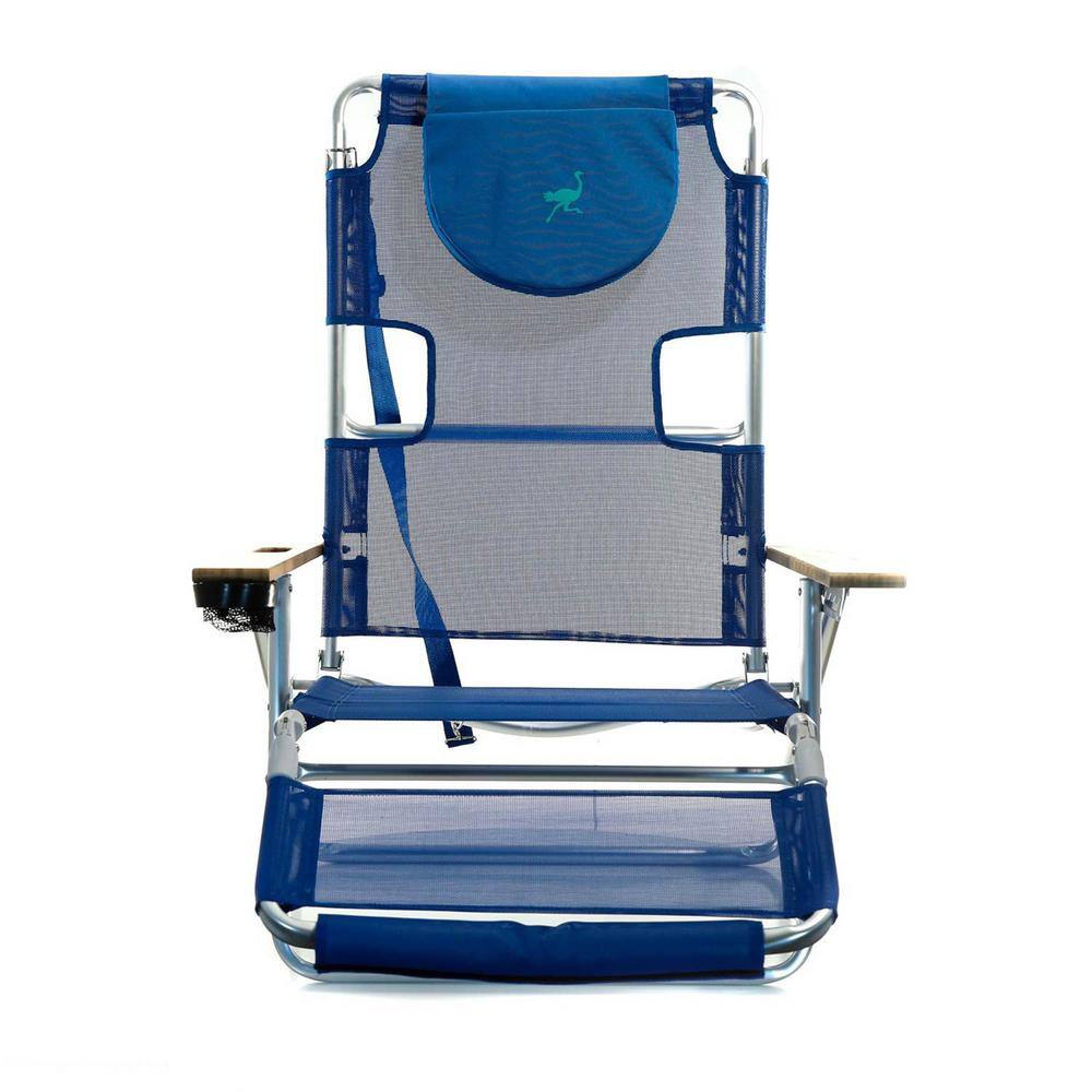 Blue Aluminum Frame Reclining Beach Armchair with Footrest
