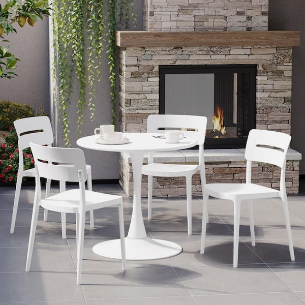 FrondandForm Outdoor Patio Modern Poly Plastic Stacking Dining Side Chair (Set of 4), White