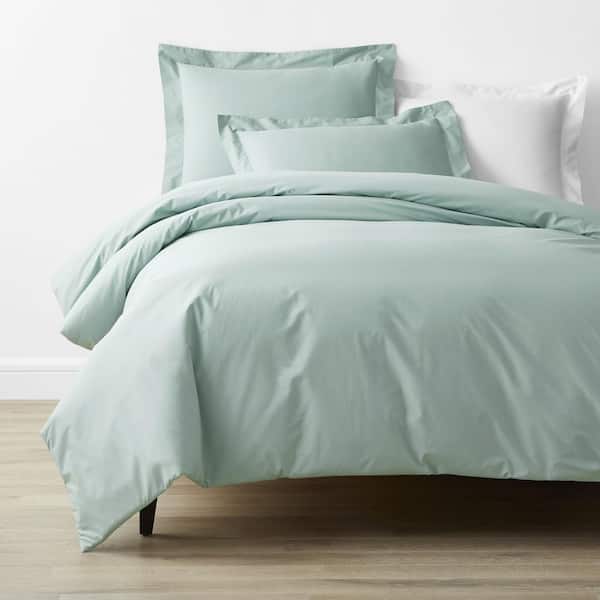 The Company Store Company Cotton Sea Mist Solid 300-Thread Count Cotton Percale King Duvet Cover