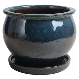 9 in. Dia Blue Solid Studio Ceramic Planter