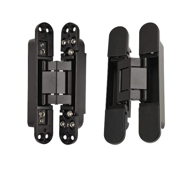 2-Pack 6 in. x 2.5 in. x 1 in. Hidden Door Hinges, 3 Way Zinc Alloy 180° Swing Hinge Black