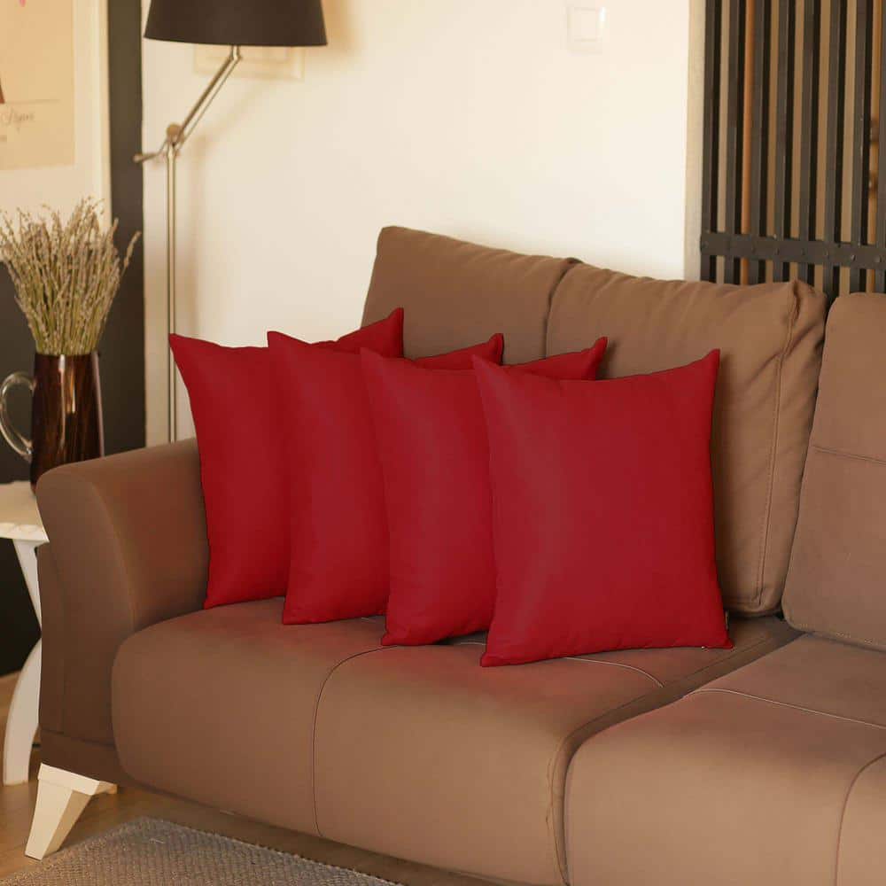Red Polyester Euro Square Decorative Pillow Covers Set of 4