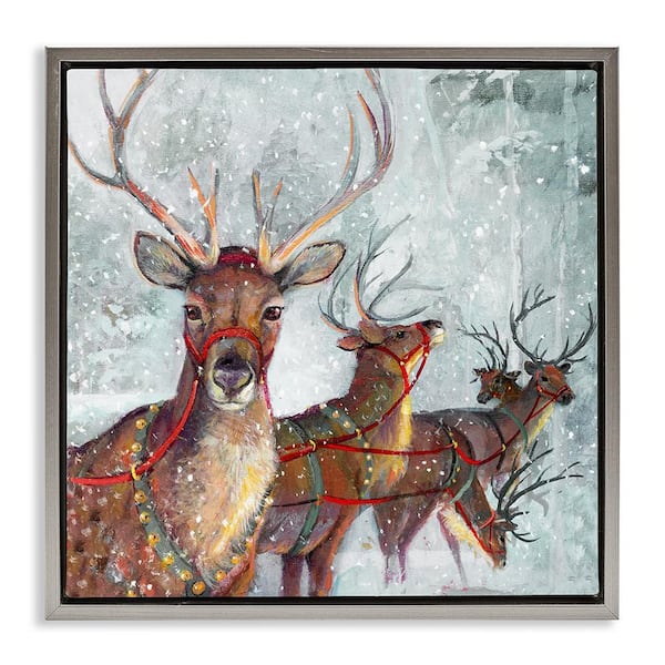 Winter Reindeer Holiday Landscape by Ruane Manning Floater Frame Graphic Art Print Animal 18 in. x 18 in.
