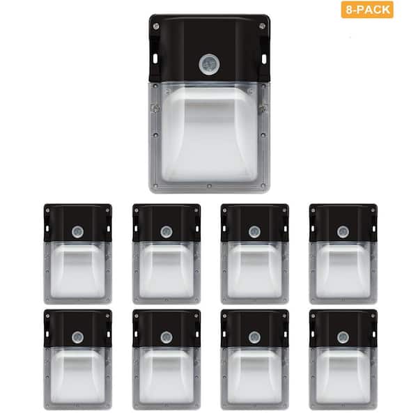 8-Pack 100- Watt Equivalent Bronze Integrated LED Mini Wall Pack Light, 3080Lumens With Dusk To Dawn Photocell 5000K