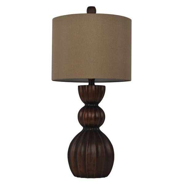 Decor Therapy Sutton Gourd 28 in. Bronze Table Lamp with Faux Silk Shade