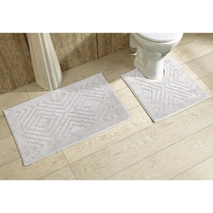 Trier Collection 2-Piece White 100% Cotton Diamond Pattern Bath Rug Set - 20 in. x 30 in. and 20 in. x 20 in.