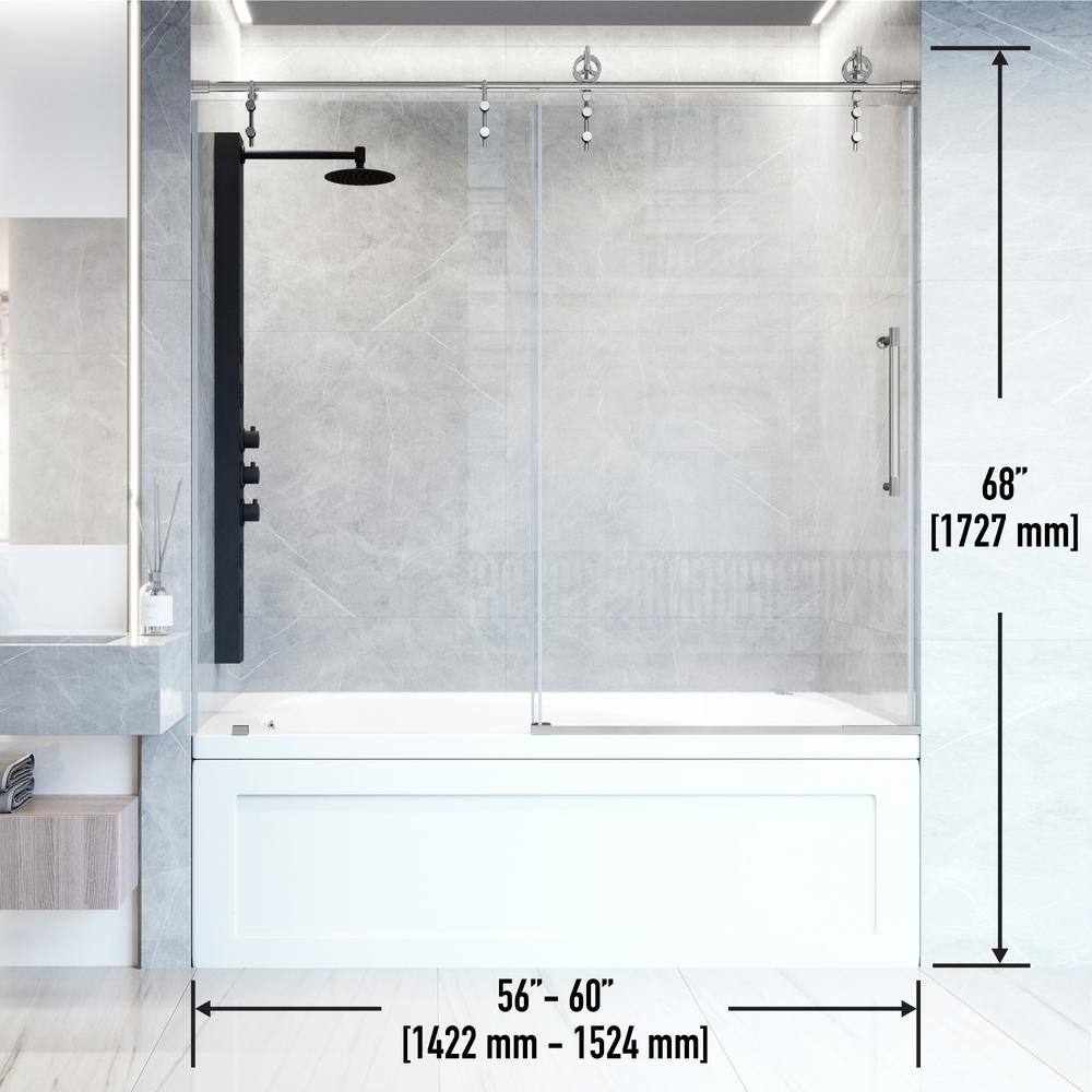 Hamilton 60" Chrome Frameless Sliding Tub Door with Clear Glass