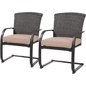 Bistro Steel Frame Outdoor Dining Chair With Beige Cushions For Yard, Garden, Backyard, Deck (2-Pack)