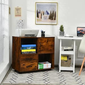 File Cabinet Mobile Lateral Printer Stand with Storage Shelves Brown