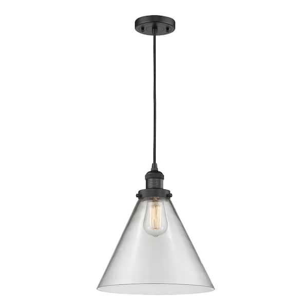 Cone 1-Light Matte Black Cone Pendant Light with Clear Glass Shade