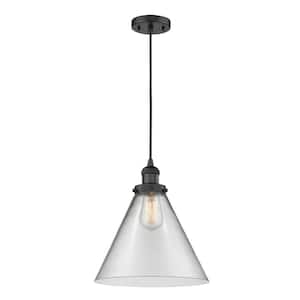 Cone 1-Light Matte Black Cone Pendant Light with Clear Glass Shade
