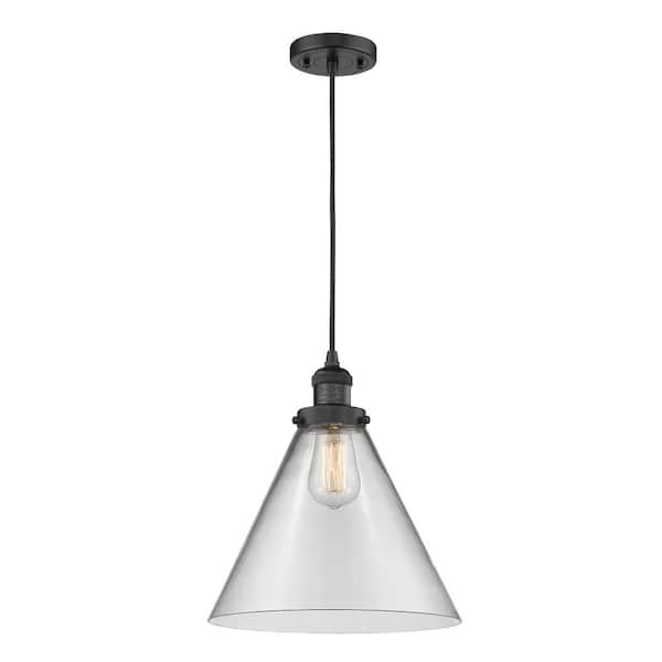 Innovations Cone 1-Light Matte Black Cone Pendant Light with Clear Glass Shade