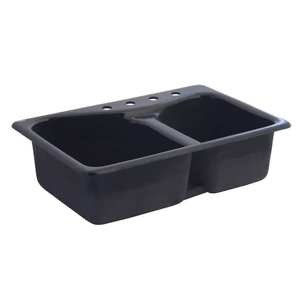 American Standard Drop-In Cast Iron 33 in. 4-Hole Offset Double Bowl Kitchen Sink in Black
