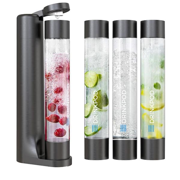 DRINKPOD FIZZPod Black One Touch Sparking Soda Maker Machine with 3-Bottles