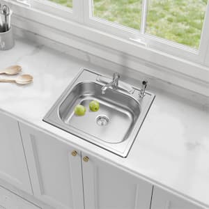 25 in. Drop-In Single Bowl 20 Gauge Stainless Steel Kitchen Sink with Faucet and Sprayer