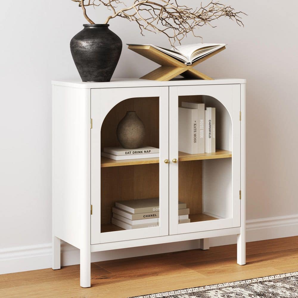 Mason Free Standing Accent Sideboard Buffet with Glass Doors And Adjustable Shelves, Clear Glass/White/Light Oak price history on PriceWatchPro