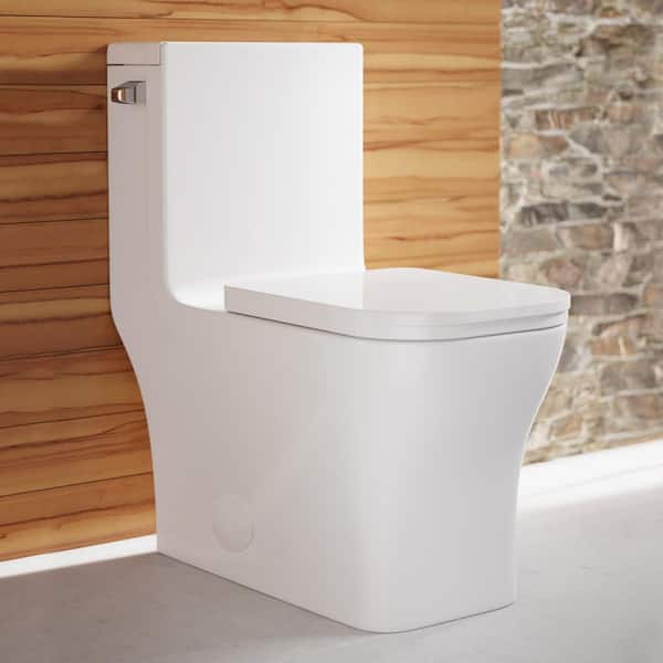 Concorde 1-Piece 14 in. Rough-in 1.28 GPF Left-Hand Flush Square Toilet in Glossy White
