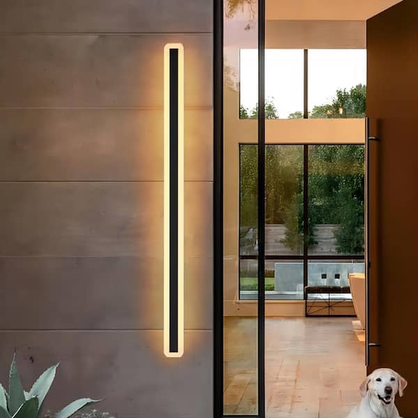 Rennnsan Hannah 59 in. Modern Linear Acrylic IP65 Waterproof Hardwired Black Outdoor Barn Wall Sconce Light, Integrated LED