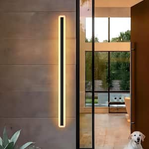 Hannah 59 in. Modern Linear Acrylic IP65 Waterproof Hardwired Black Outdoor Barn Wall Sconce Light, Integrated LED