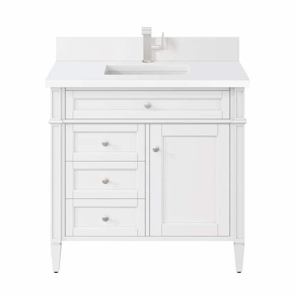 James Martin Vanities Brittany 36.0 in. W x 23.5 in. D x 34.0 in. H Bathroom Vanity in Bright White with White Zeus Silestone Quartz Top