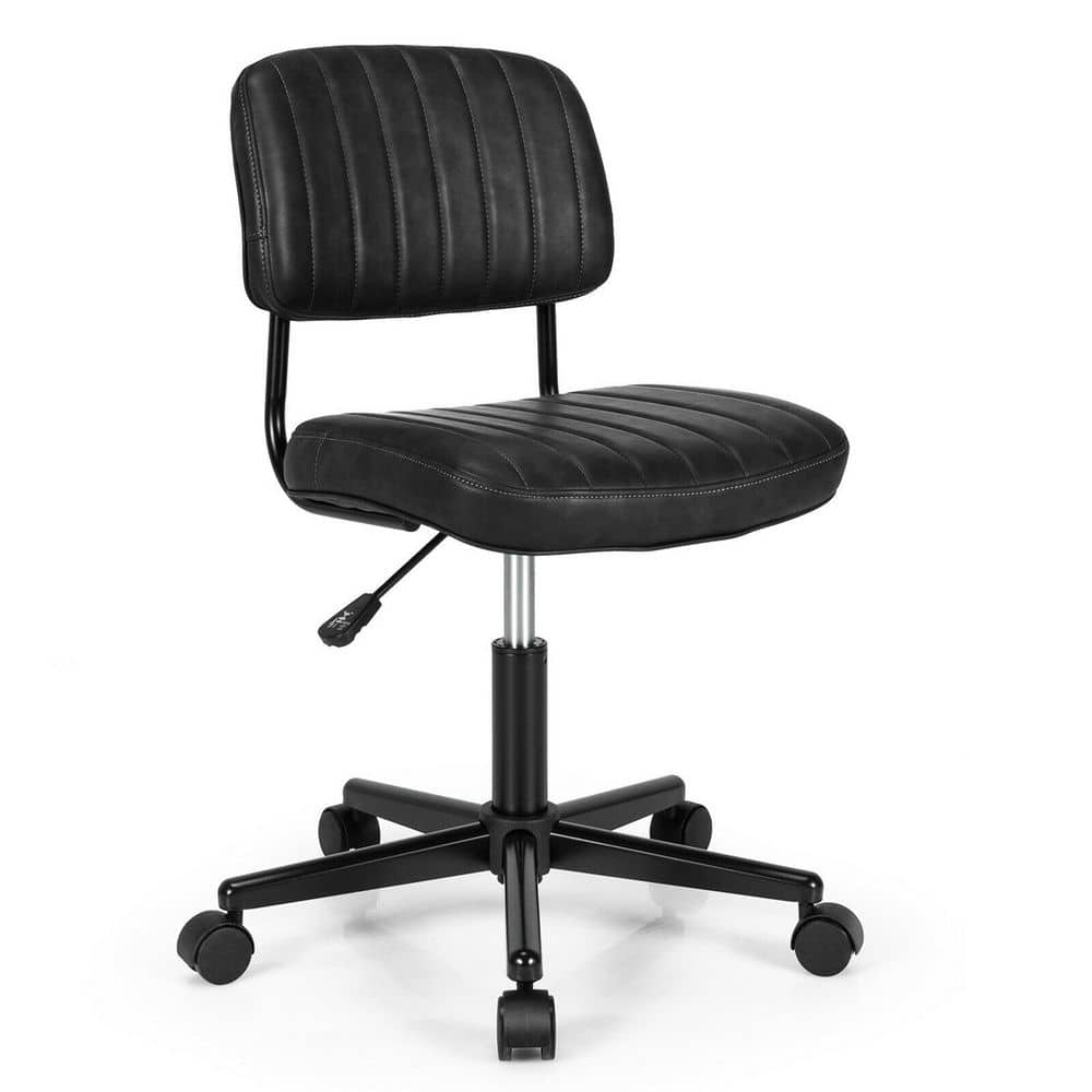 Gymax Black PU Leather Office Chair Adjustable Swivel Task Chair w