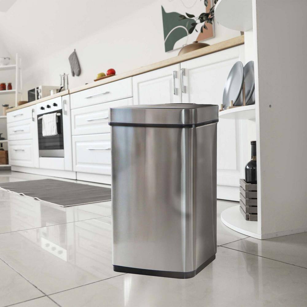 Silver Stainless Steel Touchless 16-Gallon Trash Can