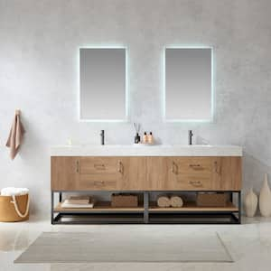 Alistair 84 in. W x 22 in. D x 34 in. H Double Sink Bath Vanity in North American Oak with White Composite Stone Top