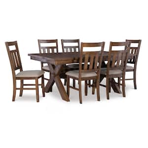 Krause 7-Piece Rectangle Rustic Umber Brown Wood Top Dining Room Set Seats 6