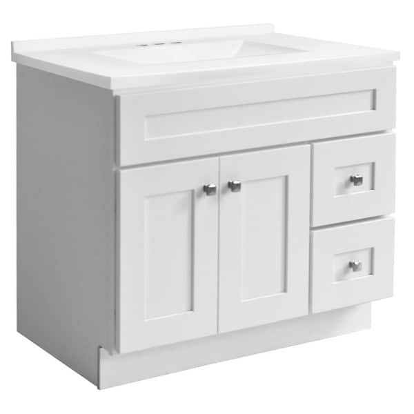 Brookings 37 in. W Single 4 in Centerset Sink Bathroom Vanity in White with White Cultured Marble Top Assembled