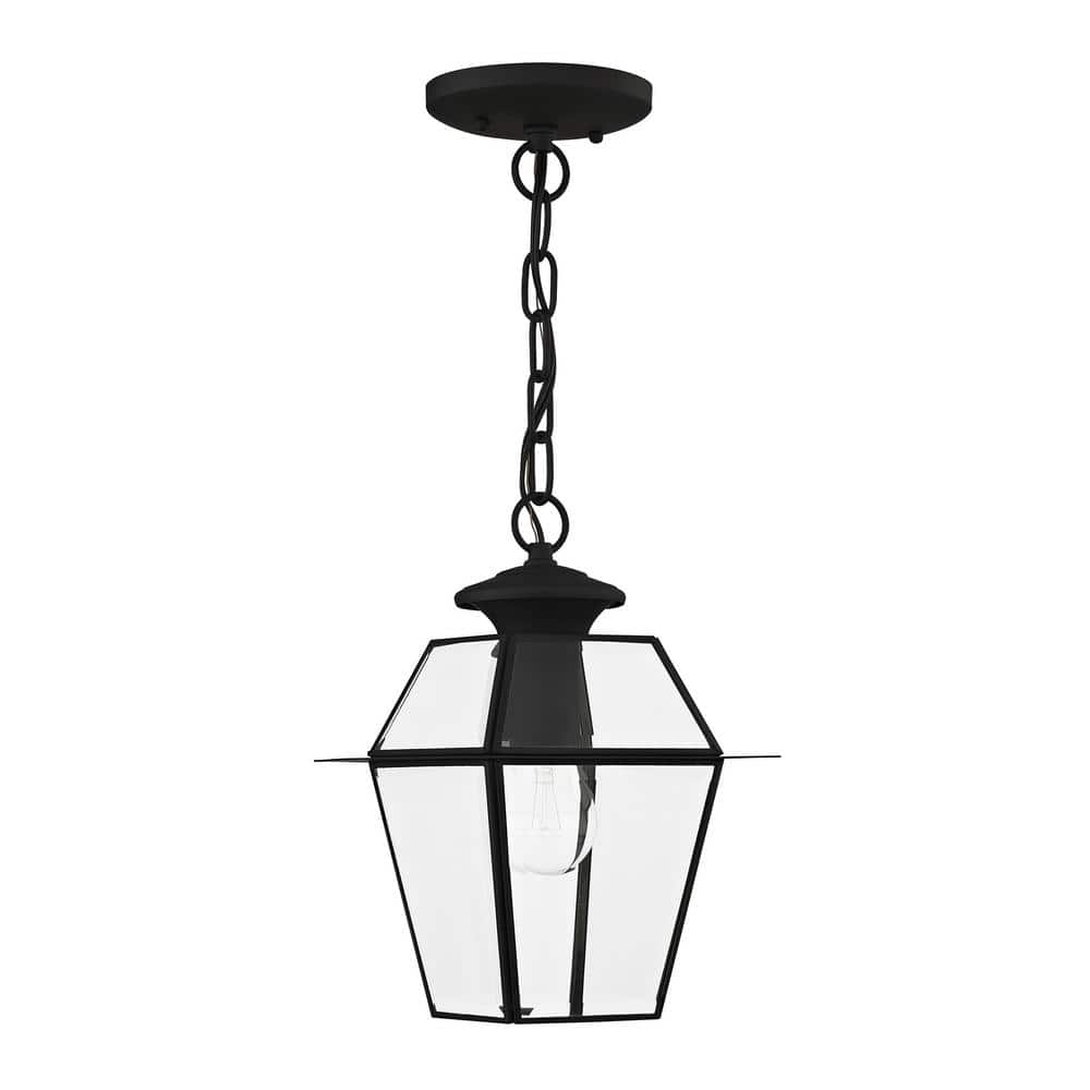 Charleston Romance 1-Light Black Brass Pendant with Clear Beveled Glass