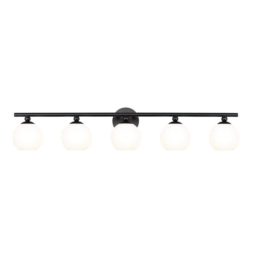 Neoma 38.25 in. 5-Light Matte Black Vanity Light with Opal Etched Glass Sha
