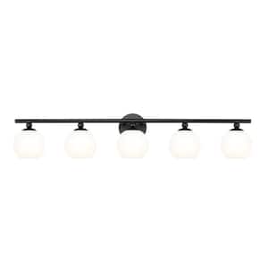 Neoma 38.25 in. 5 Light Matte Black Vanity Light with Opal Etched Glass Shade with No Bulbs Included