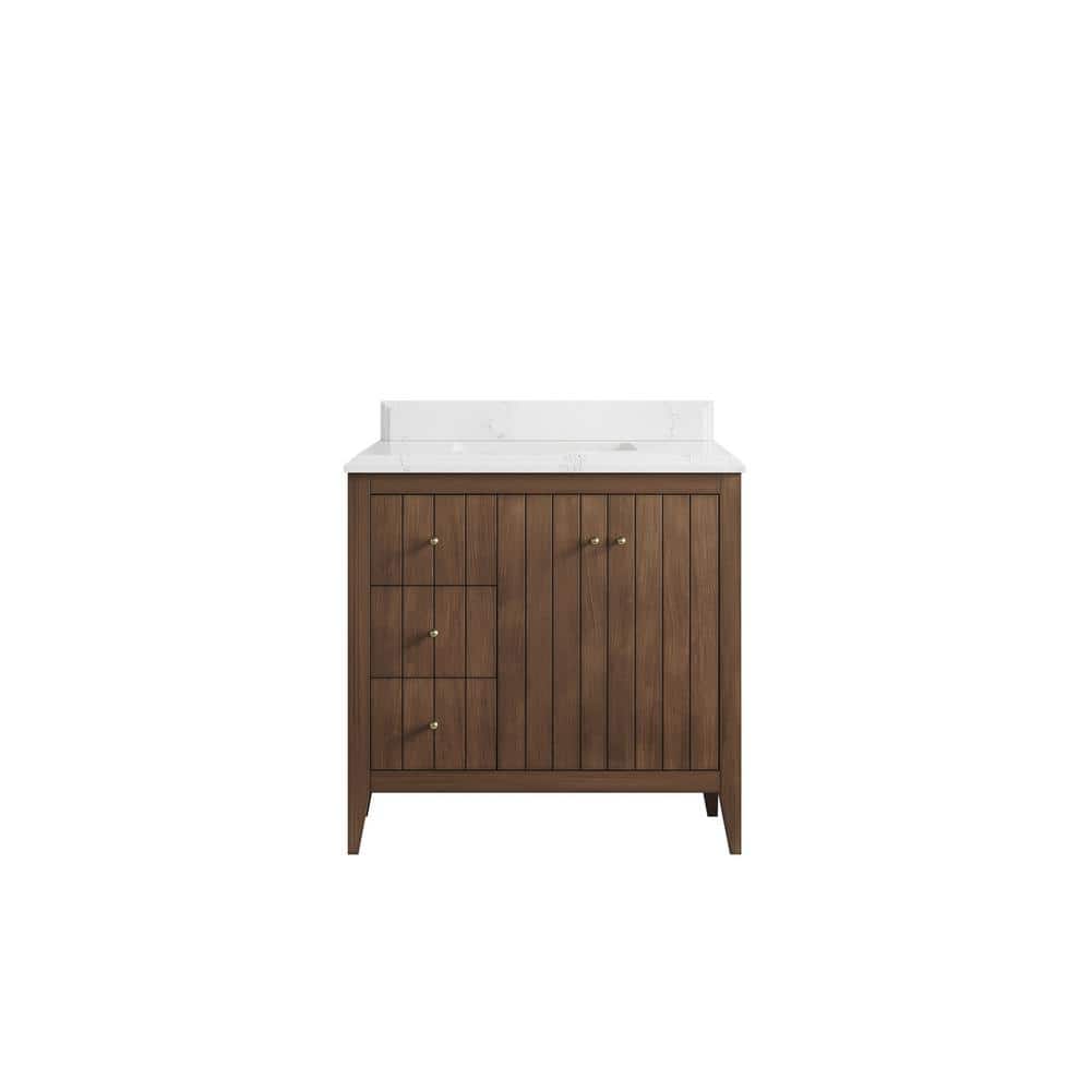 Atlanta Teak 36 in. W x 22 in. D x 36 in. H Right Sink Bath Vanity in Dark Natural with 1.5 in. Empira White qt. Top price history on PriceWatchPro