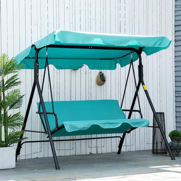 Unbranded 3-Person Metal Outdoor Patio Swing with Green Removable Cushion and Adjustable Tilt Canopy