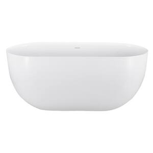 59 in. x 28 in. Flatbottom Acrylic Oval Freestanding Soaking Bathtub in White