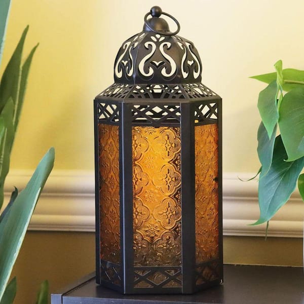 12 in. x 5.5 in. Black Metal Moroccan Lantern without Candle