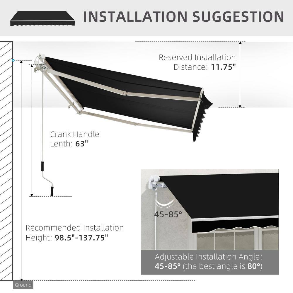 Black Aluminum 8' x 7' Retractable Patio Awning with Fabric Canopy