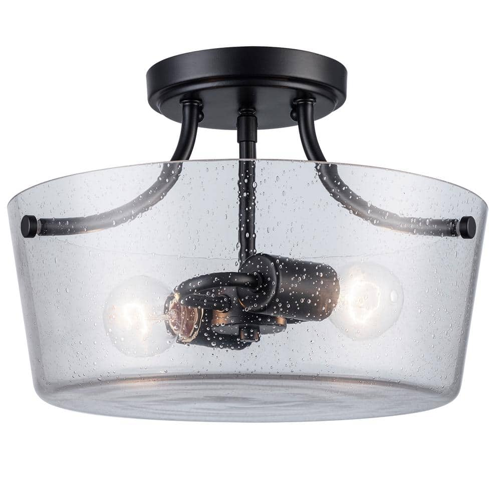 Bel Air Lighting Simi 13 in. 2-Light Black Semi-Flush Mount Ceiling ...