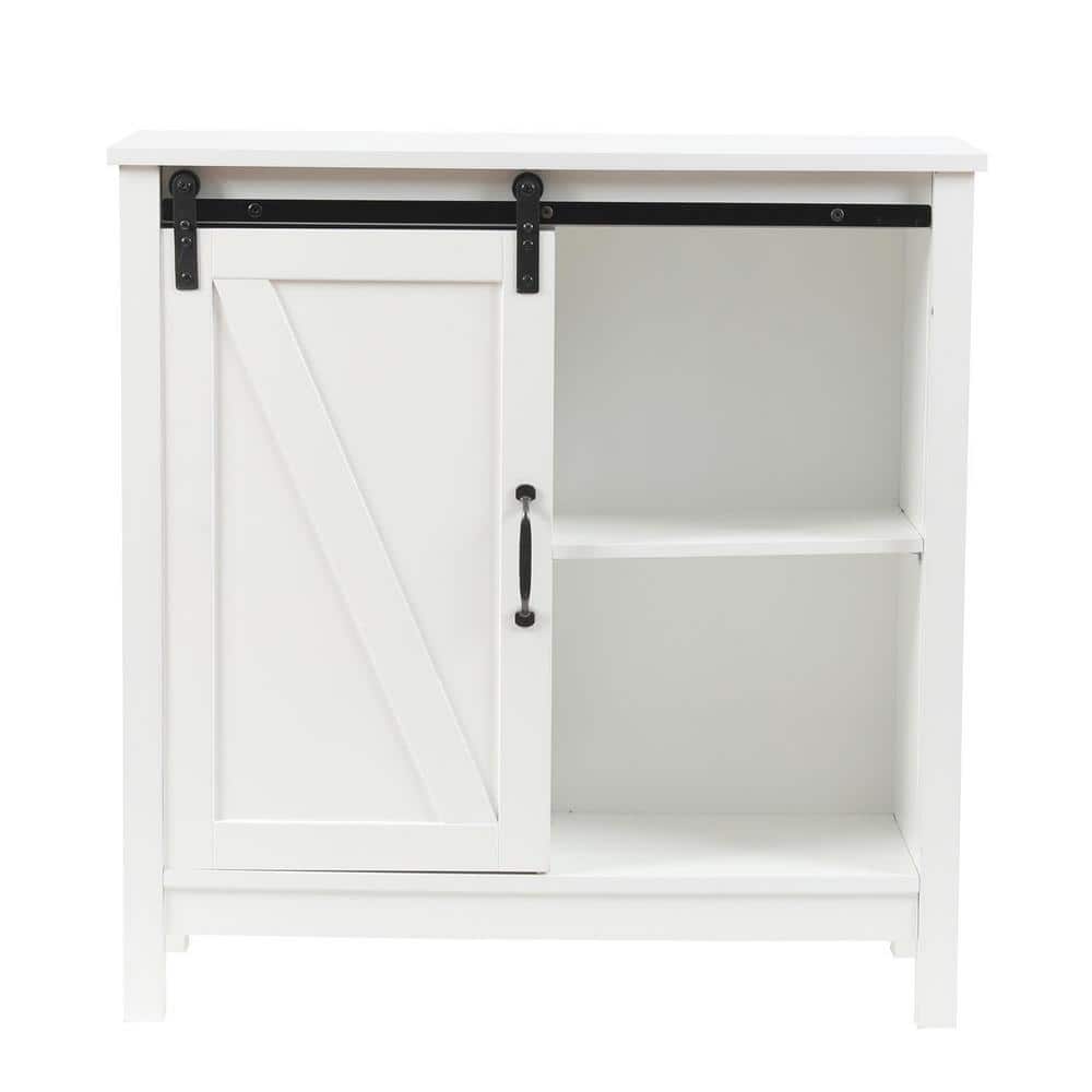 White MDF Bathroom Cabinet with Adjustable Shelving and Sliding Door