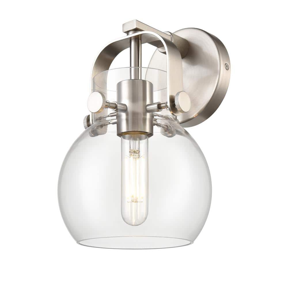 Pilaster II Sphere 6.5 in. 1-Light Satin Nickel Wall Sconce with Glass Shade price history on PriceWatchPro