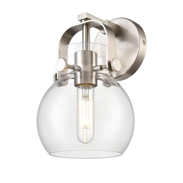 Pilaster II Sphere 6.5 in. 1-Light Satin Nickel Wall Sconce with Glass Shade